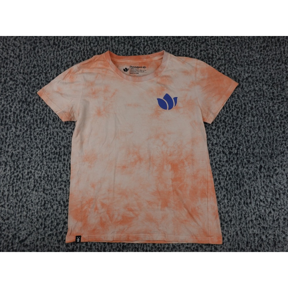 Dutch Bros T-Shirt Womens Medium Orange Tie Dye Good Graphic Back Print Tee